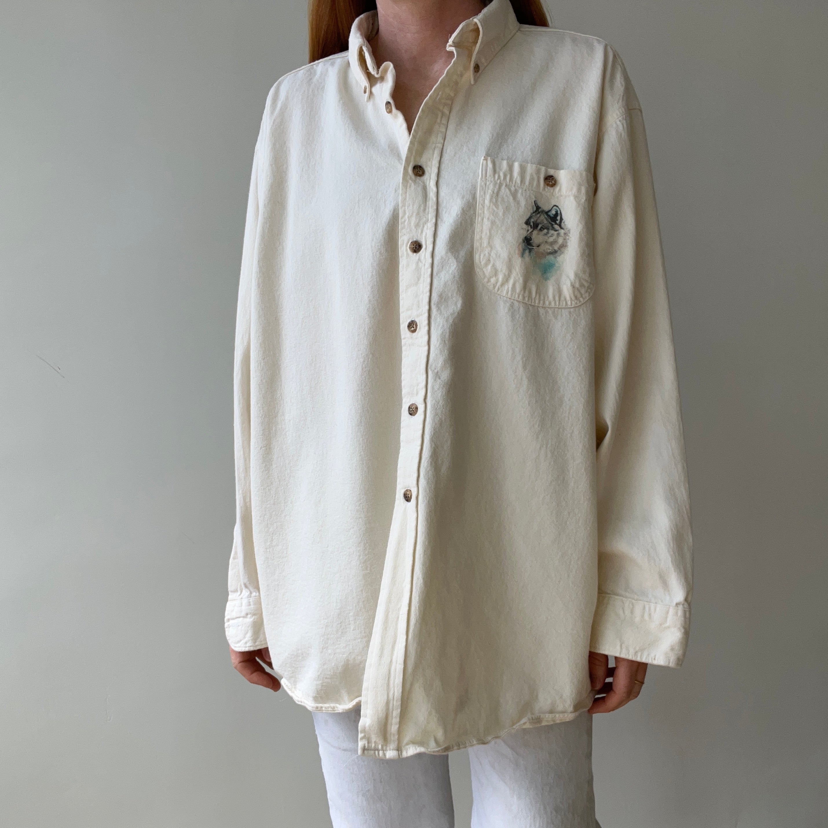 1980s Wolf Front and Back Larger Cotton Flannel