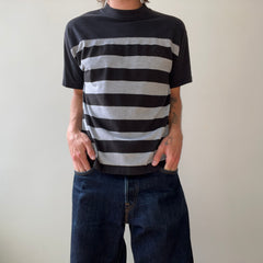1980s Black and Grey Striped T Shirt