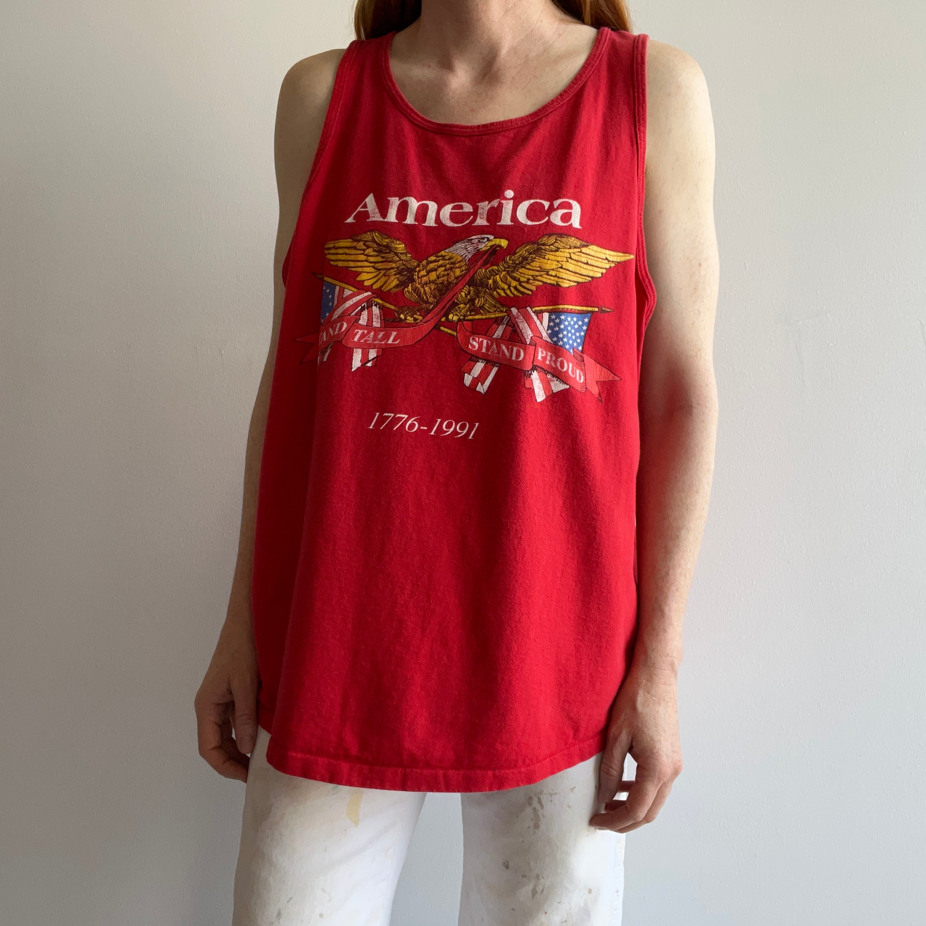 1991 America Stand Tall and Proud Cotton Tank Top