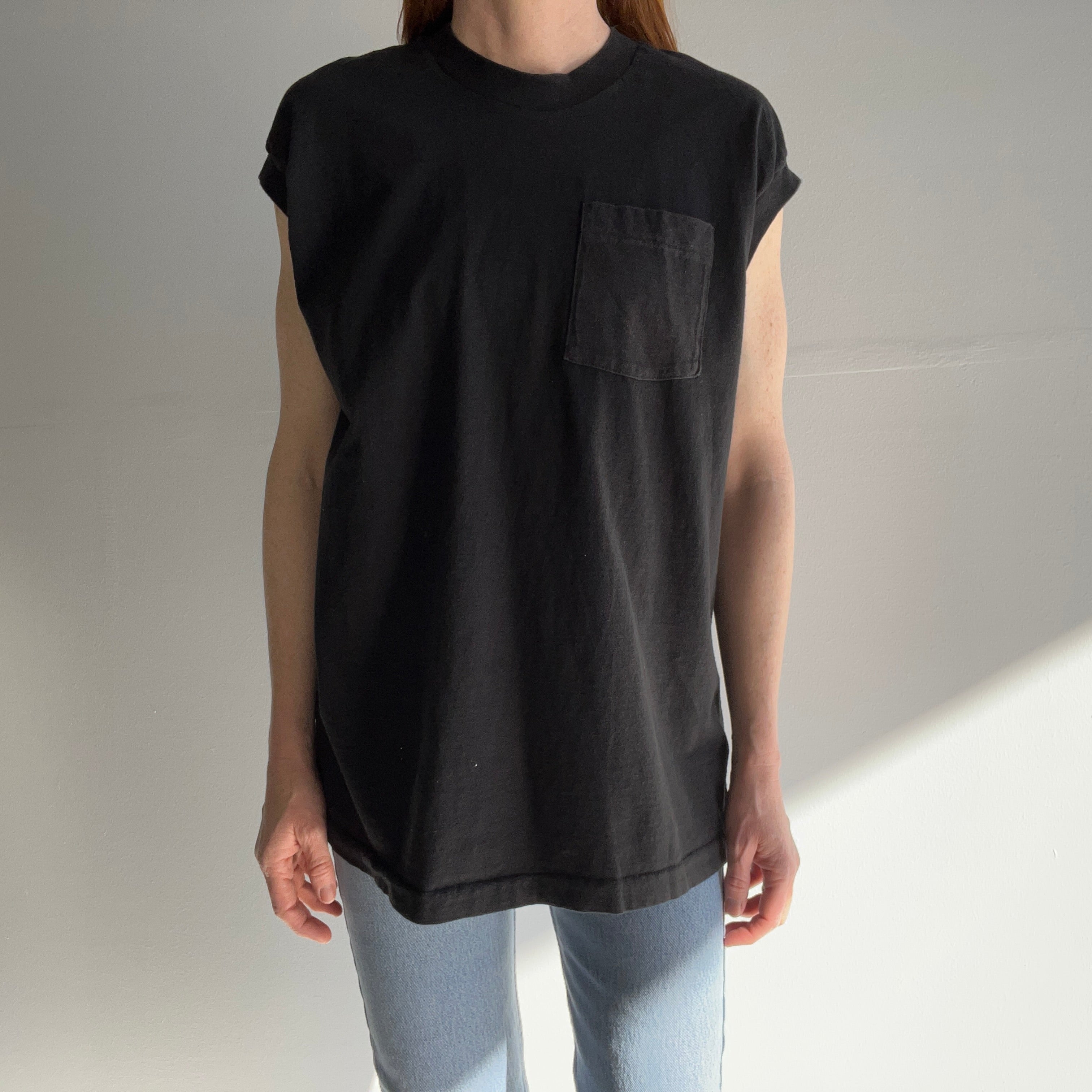 1980s Blank Black Muscle Tank T-Shirt - Selvedge Pocket