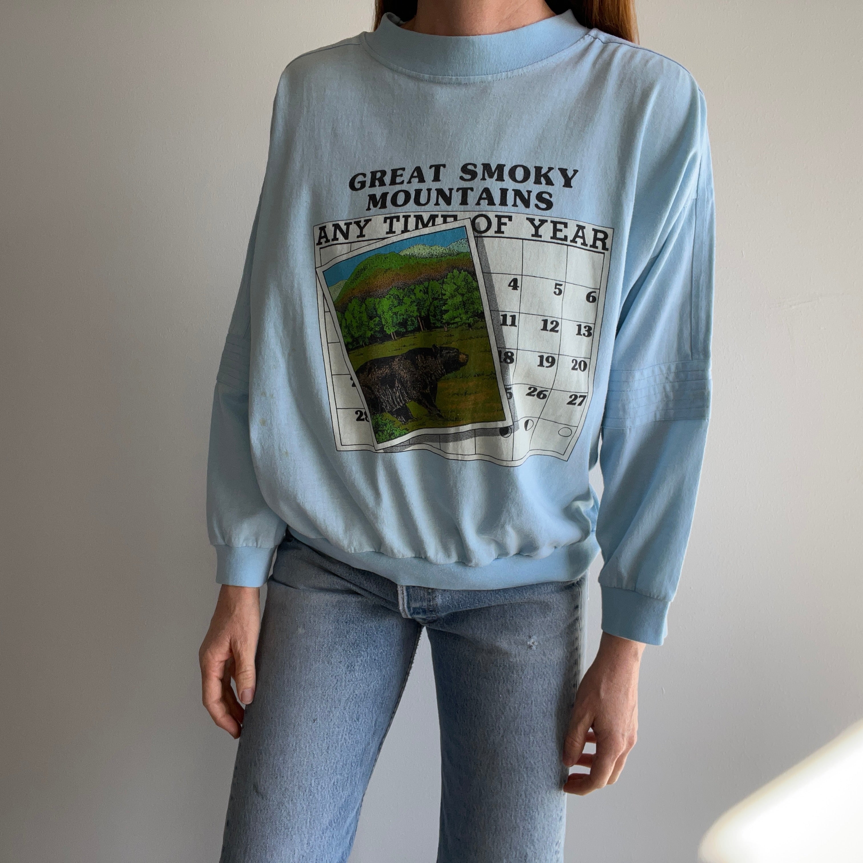 1980s Special Cut Great Smoky Mountains Tourist Long Sleeve Shirt/Sweatshirt Cut