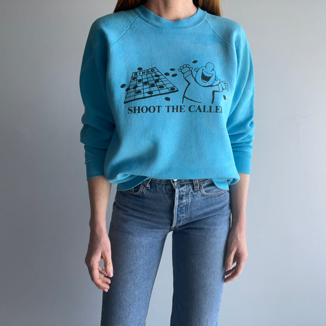 1980s Bingo "Shoot The Caller" Super Bleached Out Sweatshirt