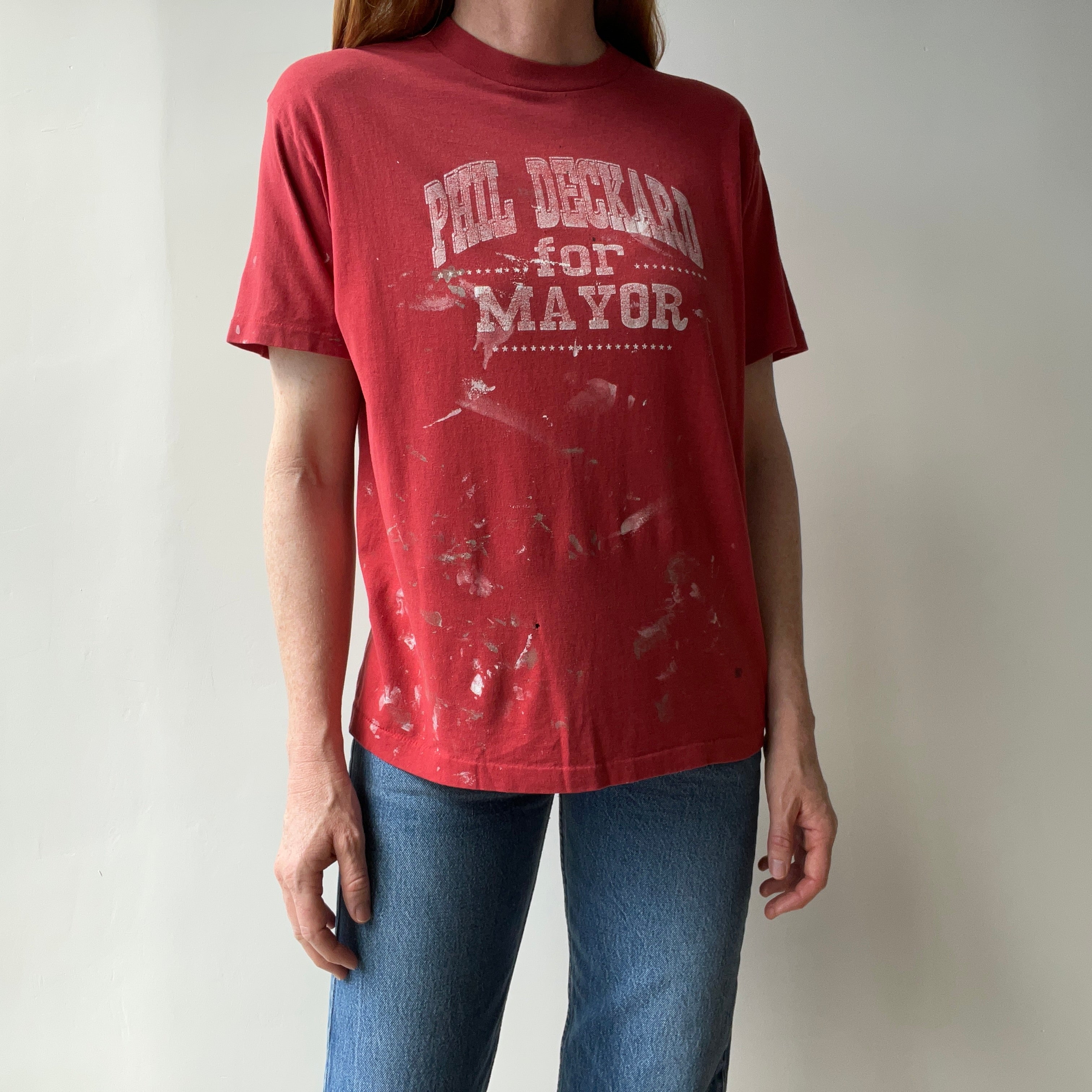 19890s Super Paint Stained and Thin Phil Deckard for Mayor T-Shirt