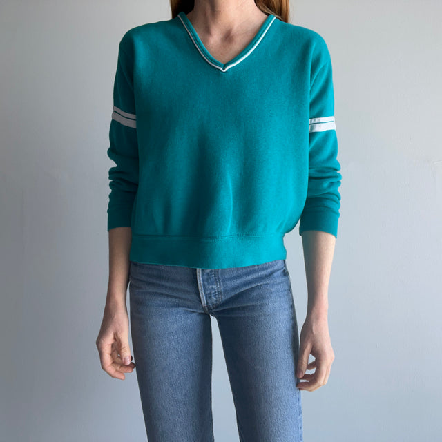 1980s Bassett Walker Super Soft and Luxurious V Neck Double Stripe Sweatshirt