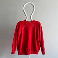 1970s Sun Faded Contrast Stitching Red/Orange Raglan Sweatshirt