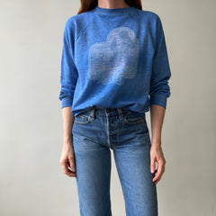 1970s Faded Graphic Sweatshirt - Chimpanzee/Monkey with a Broom? Pop Culture