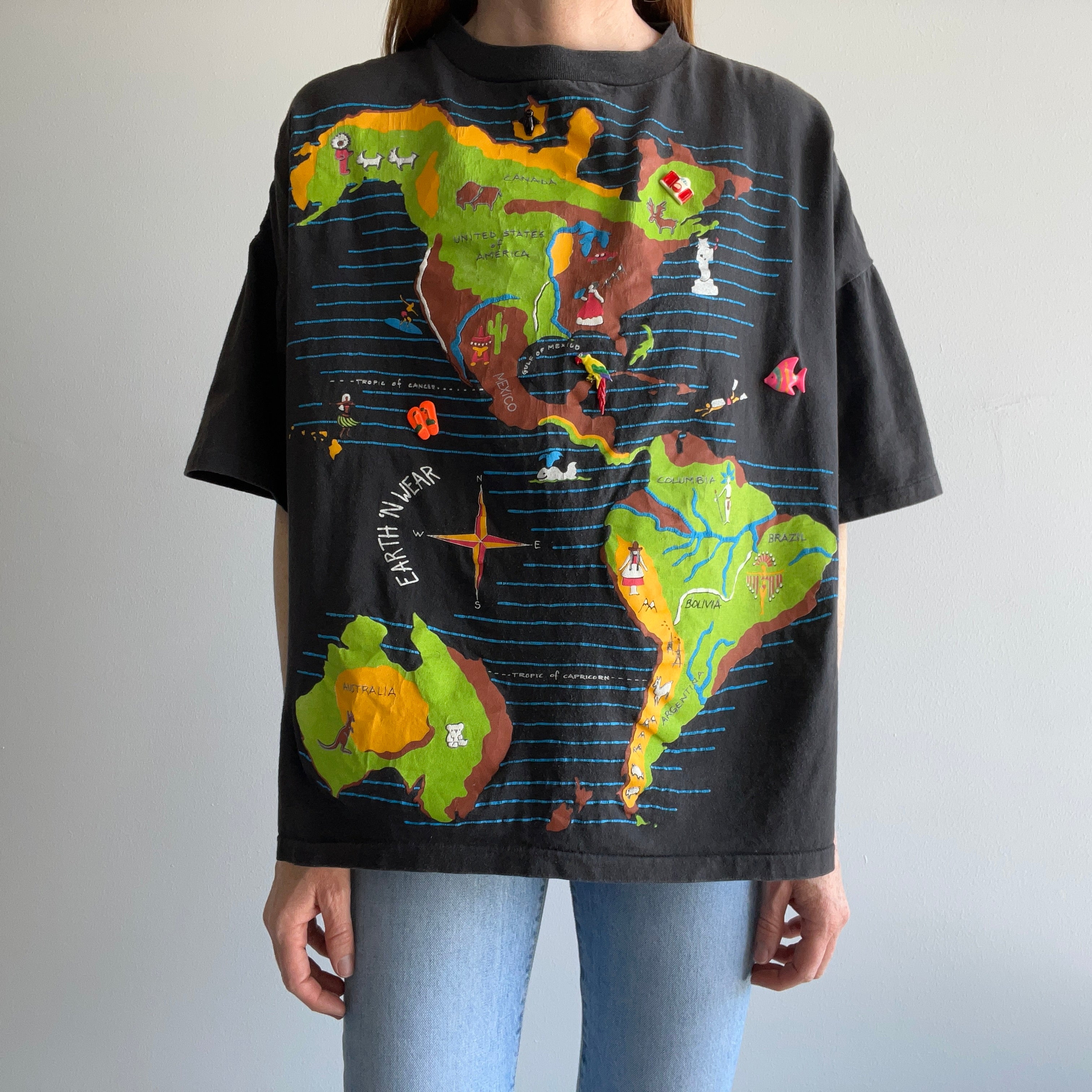 1990 OMFG Earth N Wear INCREDIBLE T_SHIRT WITH CERAMIC? Toggles - WOWOWOW