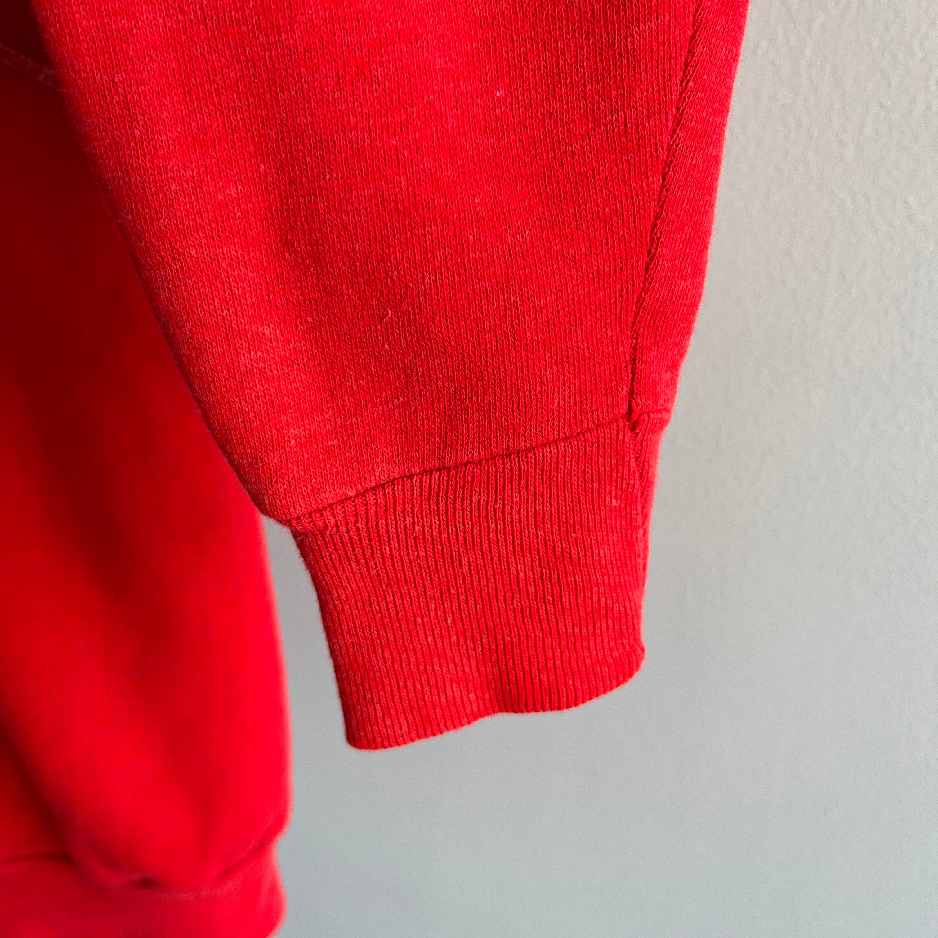 1970s Sun Faded Contrast Stitching Red/Orange Raglan Sweatshirt