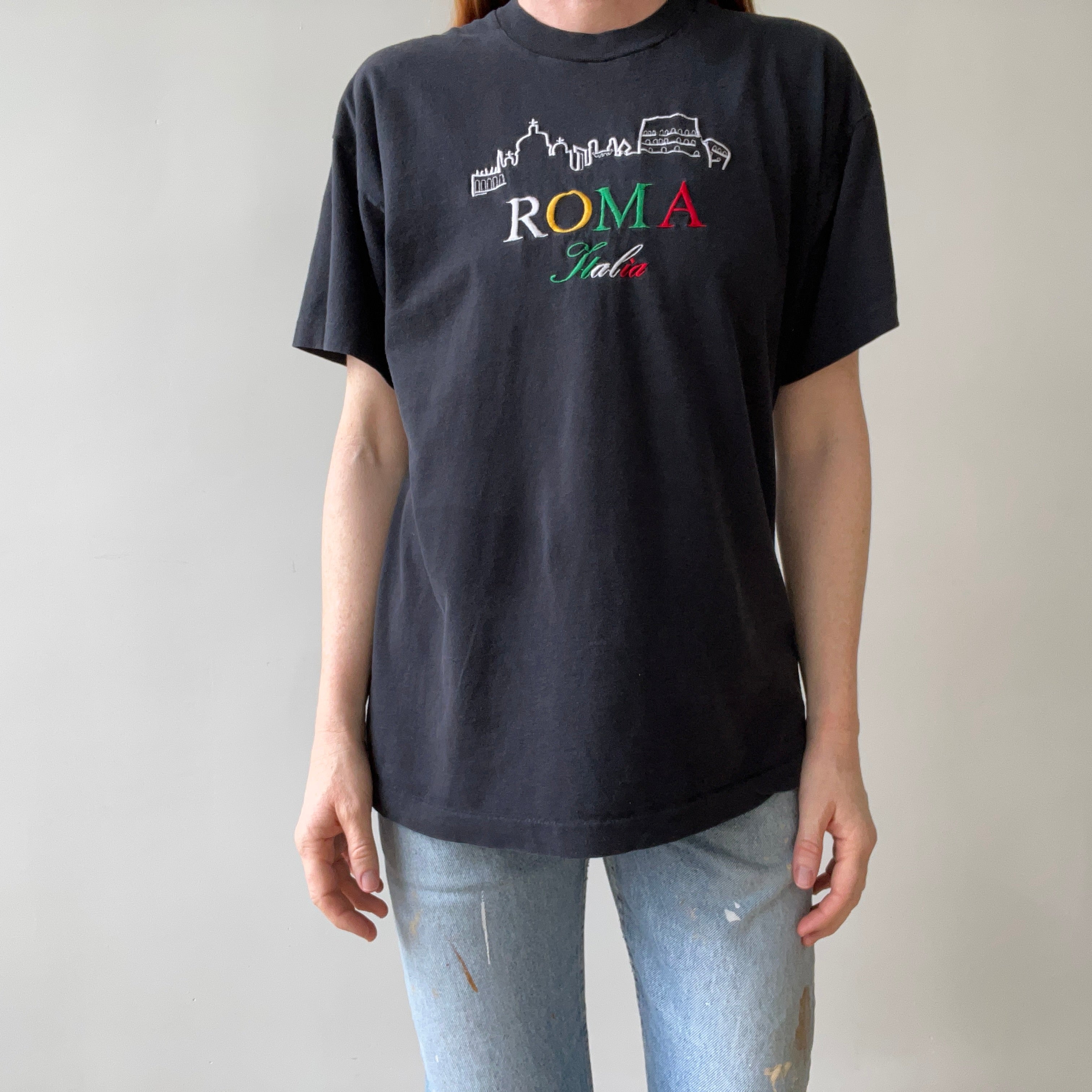 1980s Black Roma Italia T Shirt