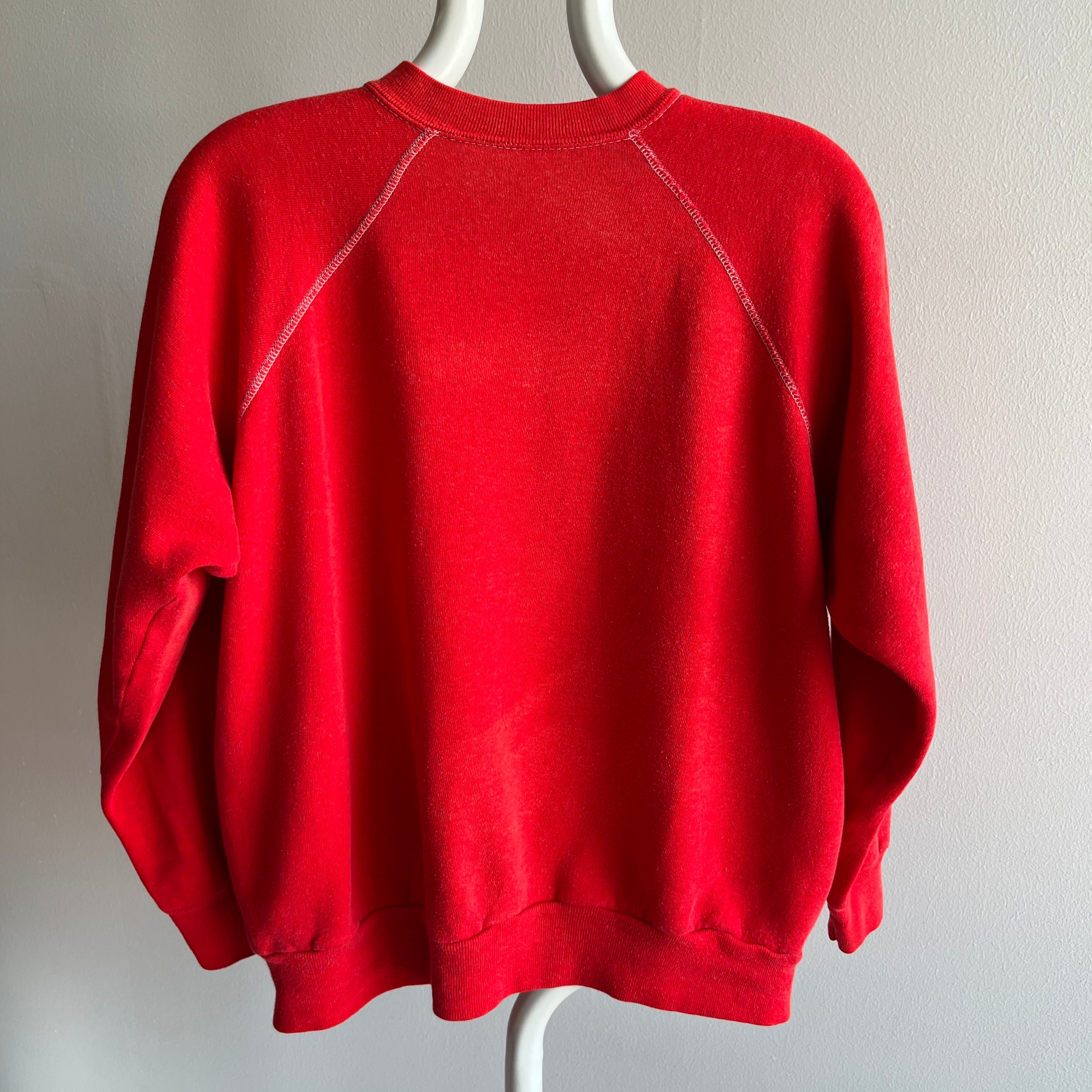 1970s Sun Faded Contrast Stitching Red/Orange Raglan Sweatshirt