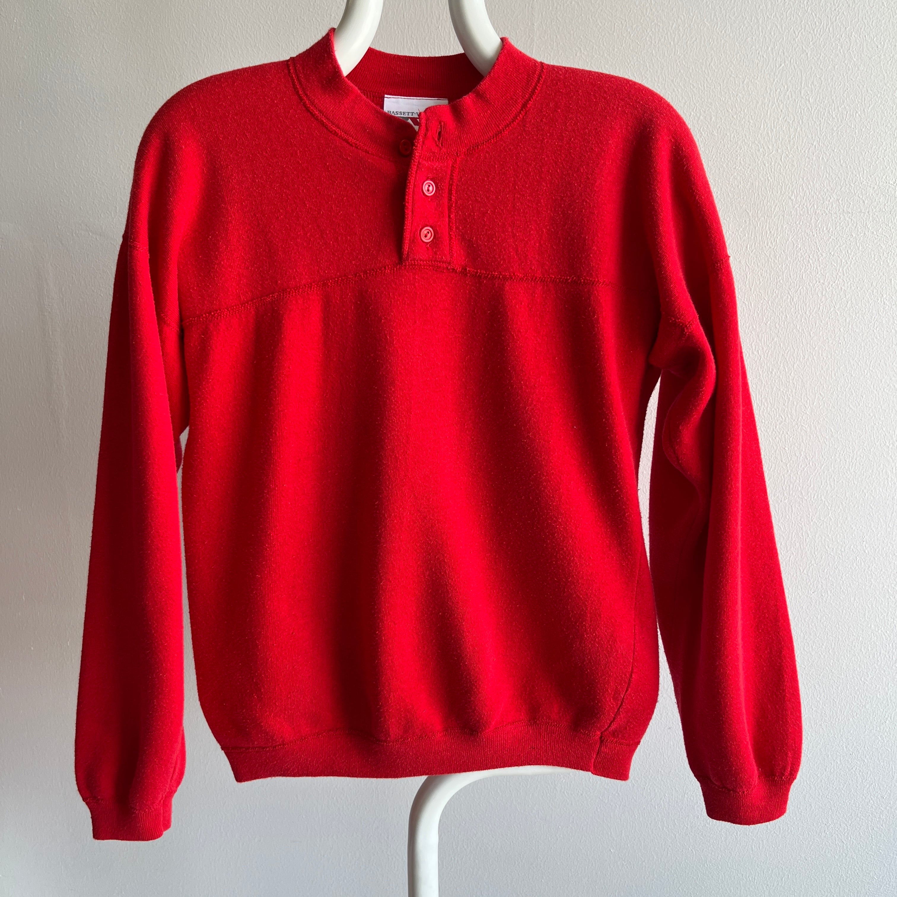 1980s Bassett Walker Lovely Red Henley Sweatshirt