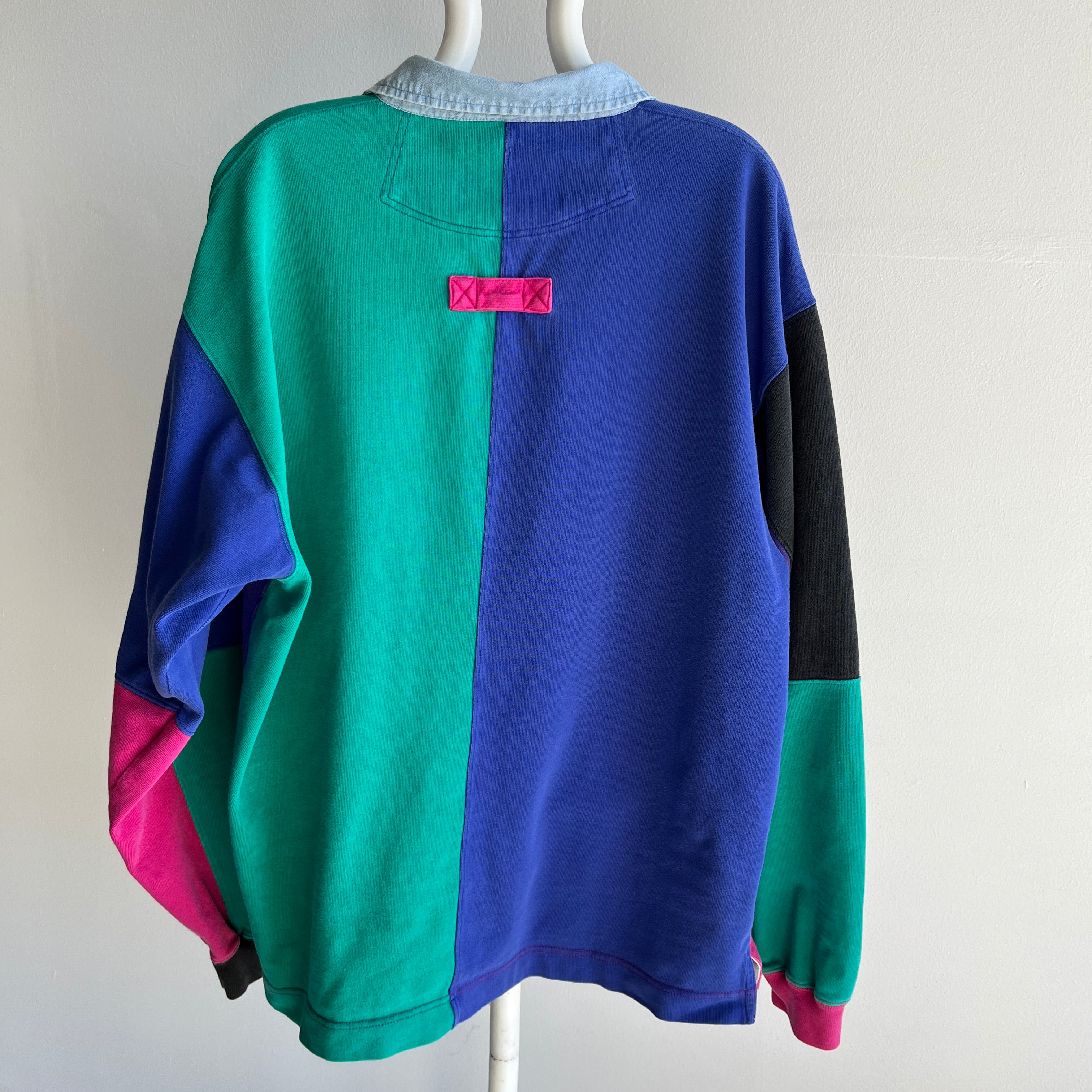1990s Fresh Prince Style Color Block Rugby Shirt