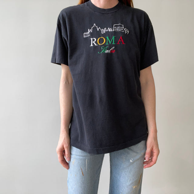 1980s Black Roma Italia T Shirt