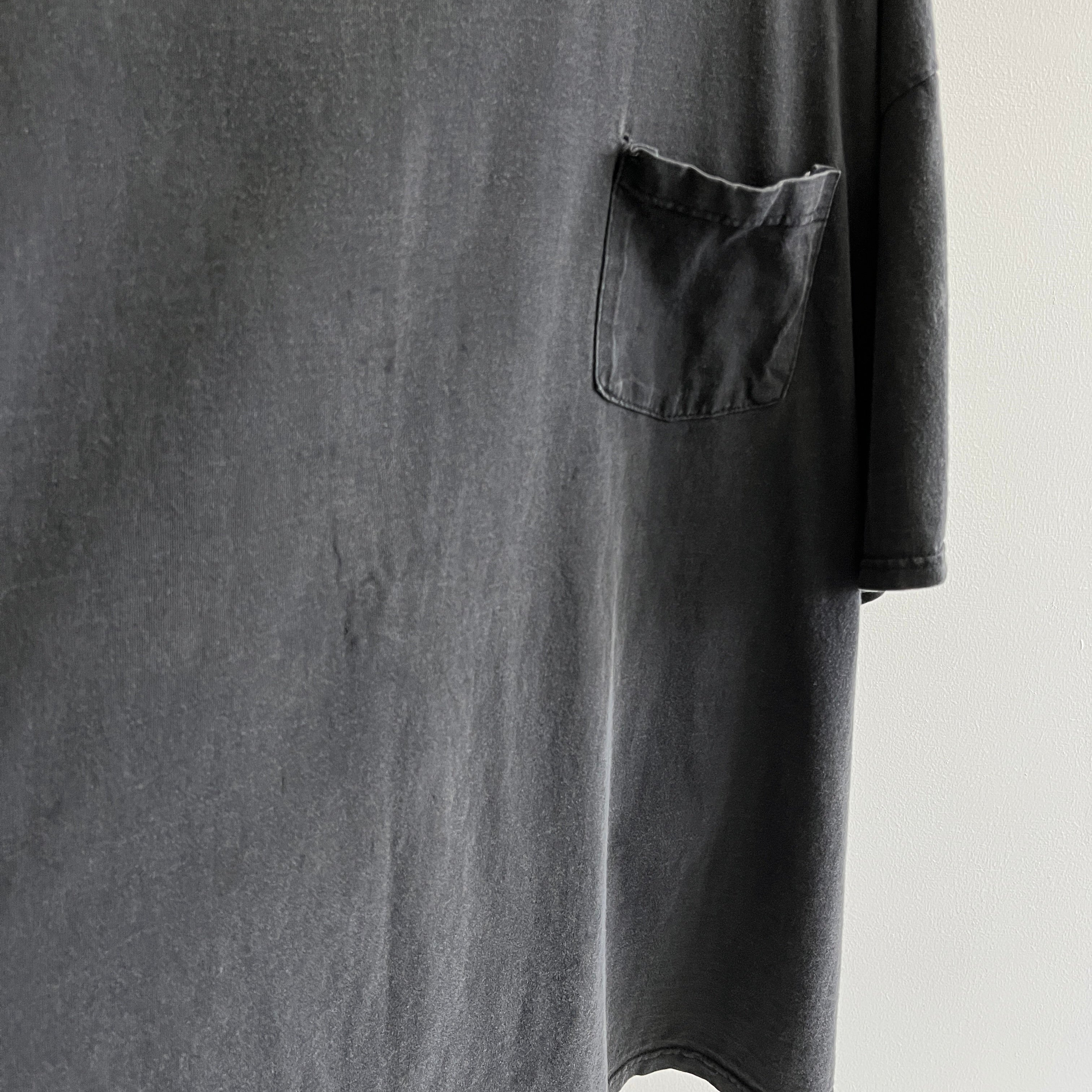 1990s Relaxed Fit Blank Black Pocket T-Shirt with an Incredible Drape