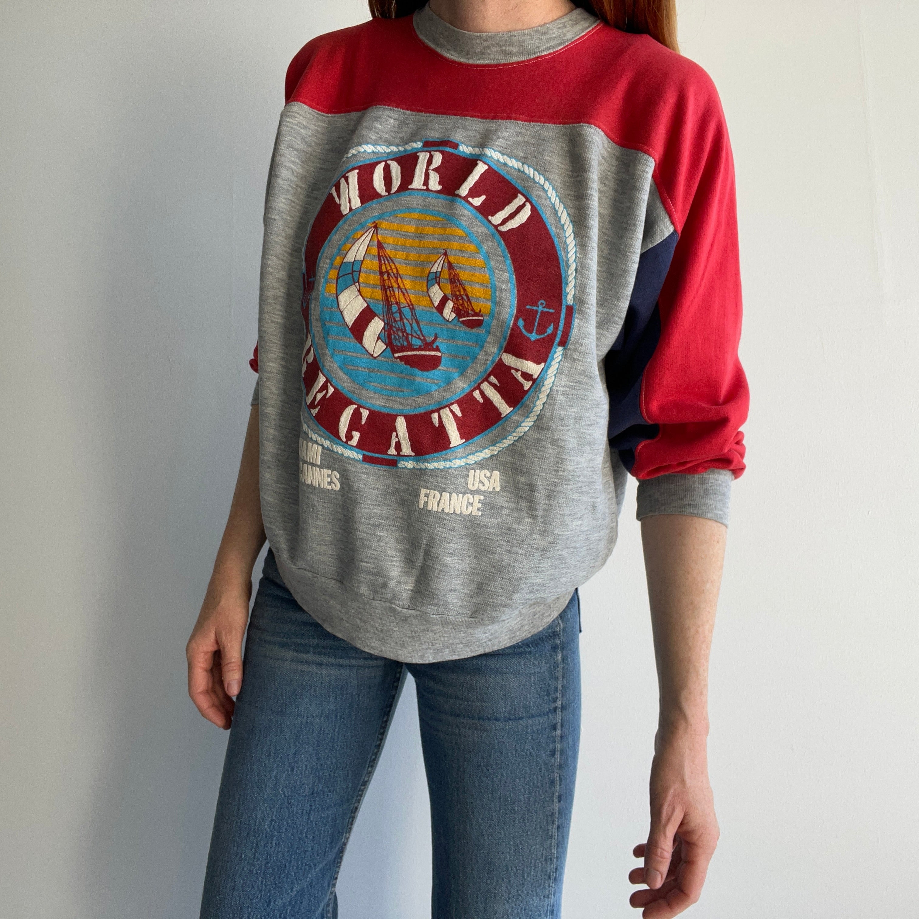 1980s World Regatta Lightweight Thin and Slouchy Color Block Sweatshirt