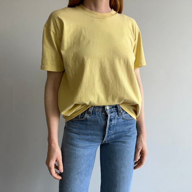 1980s Stained To Utter (Im)Perfection Buttery Rusty Dusty Yellow T-Shirt by Stedman