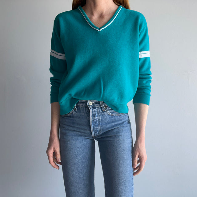 1980s Bassett Walker Super Soft and Luxurious V Neck Double Stripe Sweatshirt