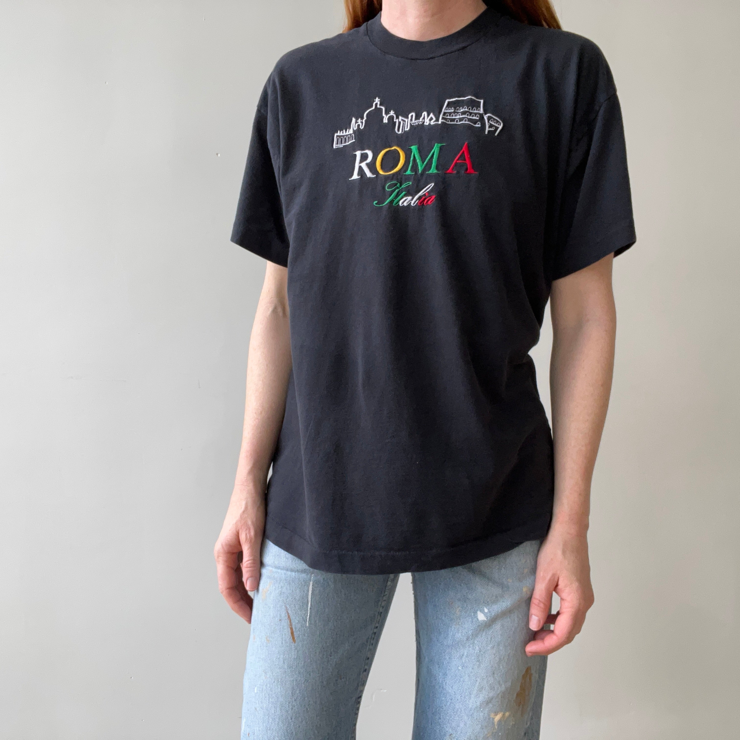 1980s Black Roma Italia T Shirt
