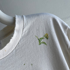 1990s Pots & Pansies Tattered, Torn, Worn, Split Collar and Stained Cotton T-Shirt