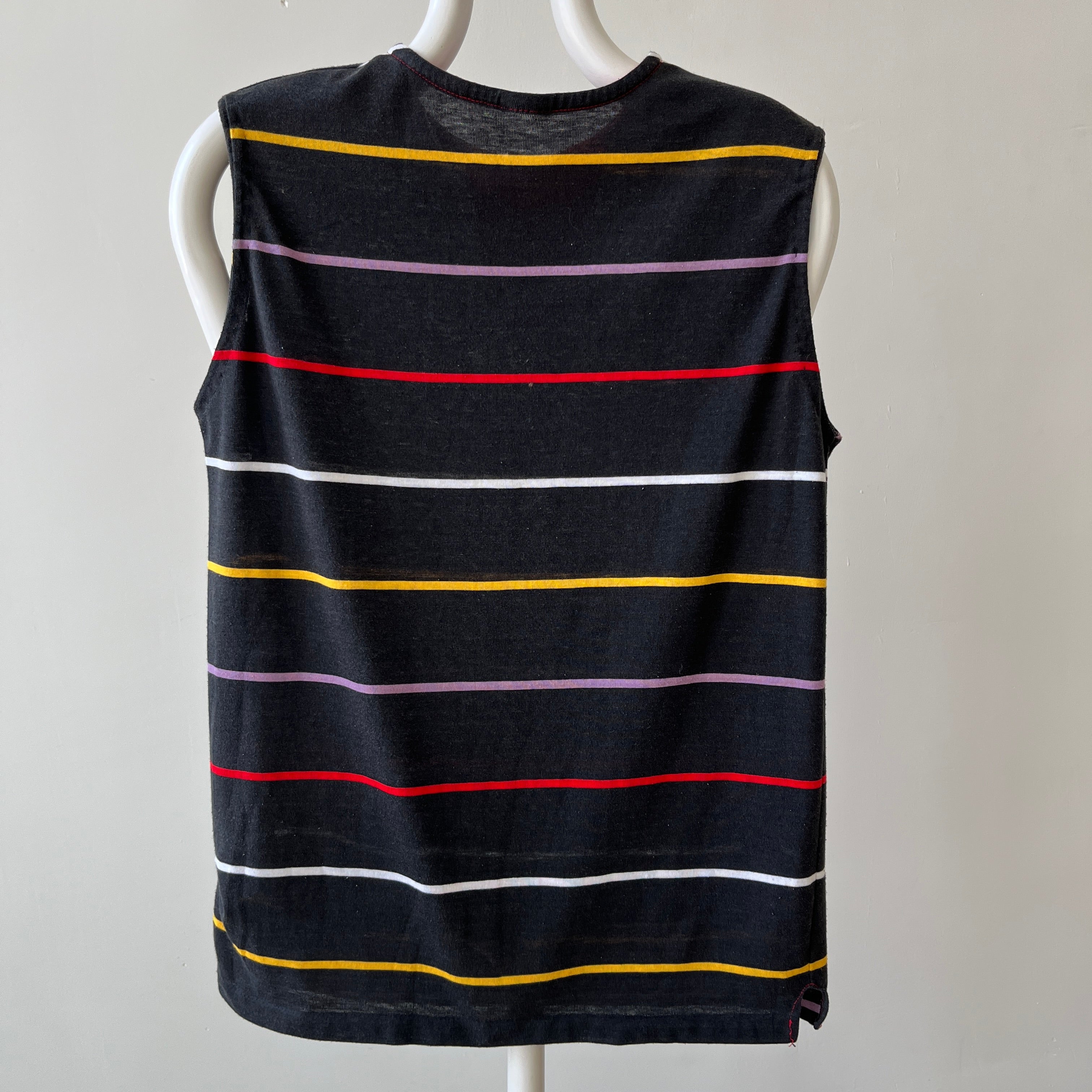 1980s Blank Striped Cut Off T-Shirt