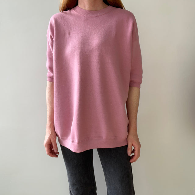 1980/90s Mauve "Dusty Rose" Pink Short Sleeve Warm Up Sweatshirt