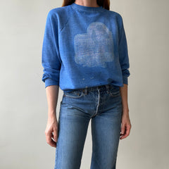1970s Faded Graphic Sweatshirt - Chimpanzee/Monkey with a Broom? Pop Culture