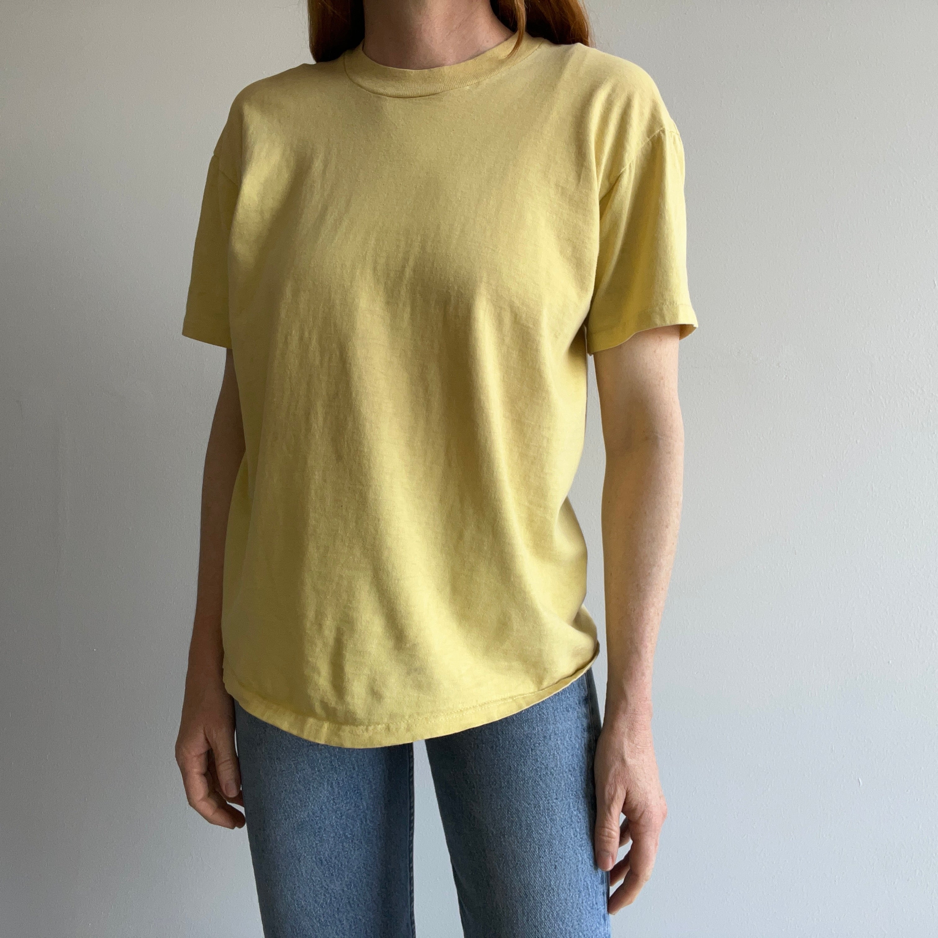 1980s Stained To Utter (Im)Perfection Buttery Rusty Dusty Yellow T-Shirt by Stedman