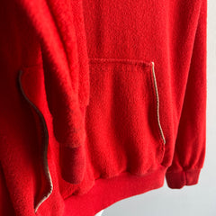 1970/80s Terry Cloth Feel Orange/Red 1/4 Henley Hoodie