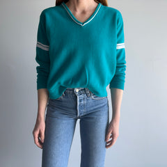 1980s Bassett Walker Super Soft and Luxurious V Neck Double Stripe Sweatshirt
