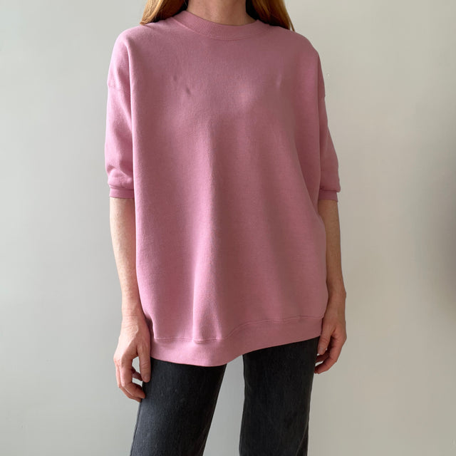 1980/90s Mauve "Dusty Rose" Pink Short Sleeve Warm Up Sweatshirt