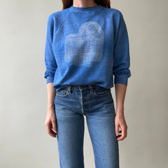 1970s Faded Graphic Sweatshirt - Chimpanzee/Monkey with a Broom? Pop Culture