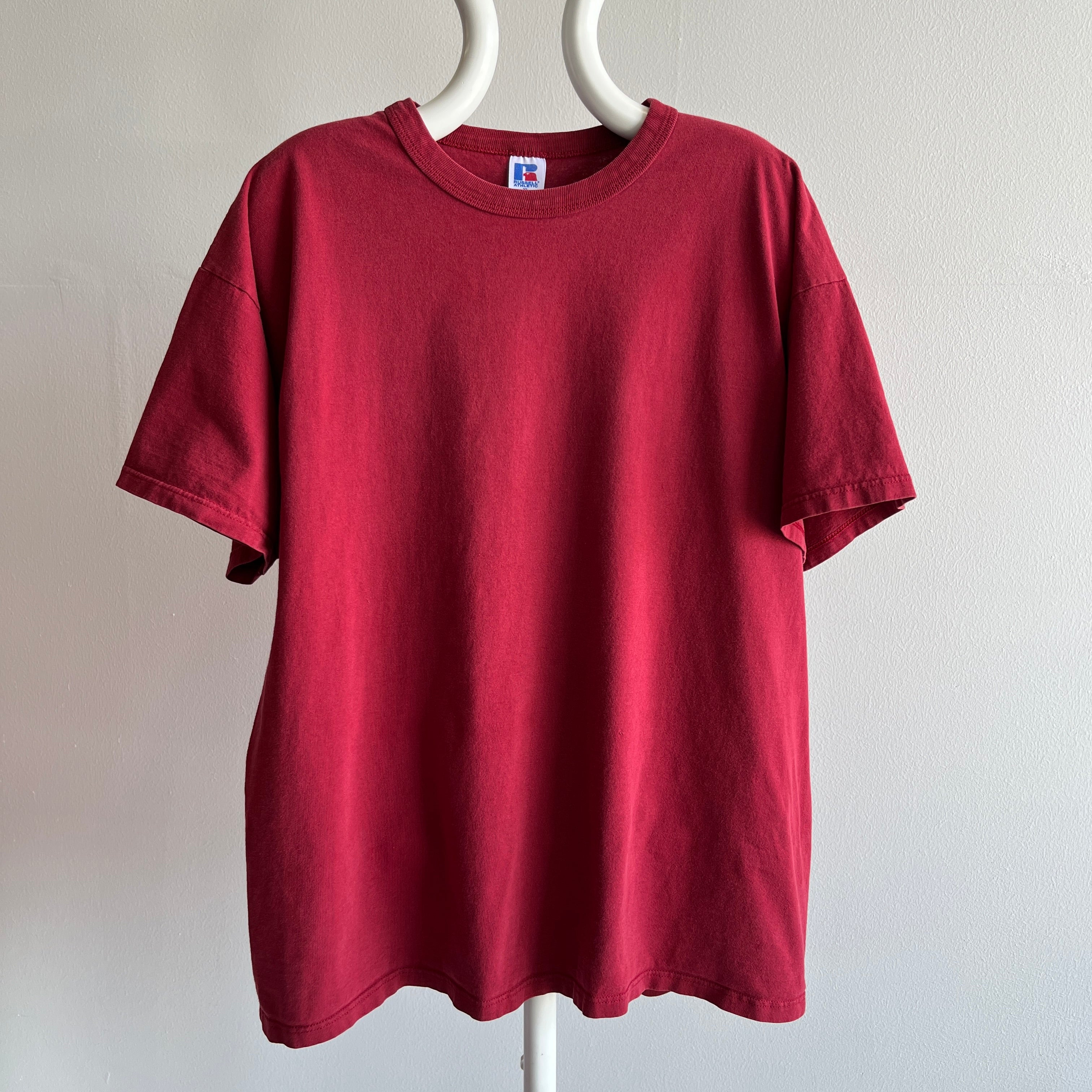 1980/90s Blank Faded Pinot Noir Red Wine Rolled Neck Cotton T-Shirt