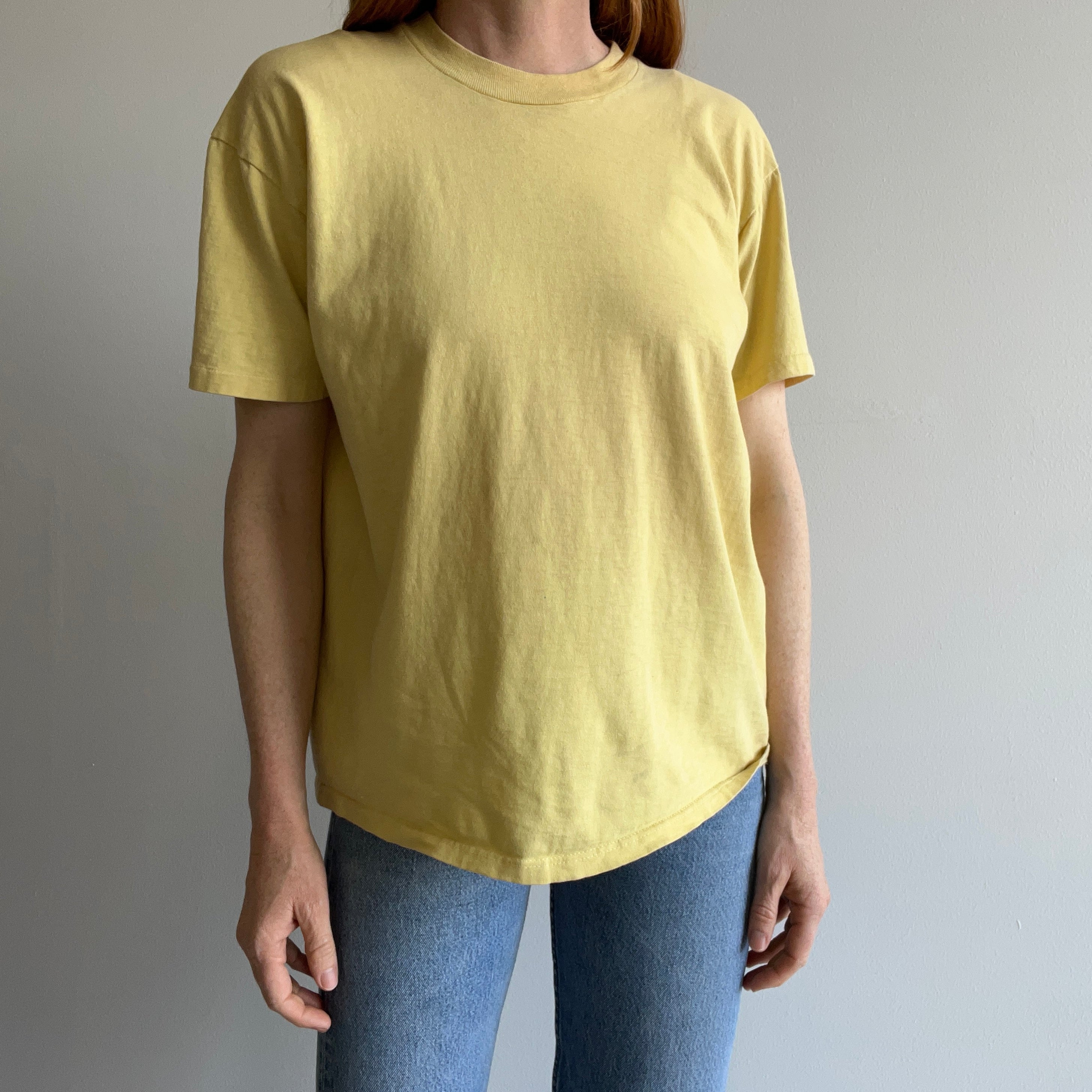 1980s Stained To Utter (Im)Perfection Buttery Rusty Dusty Yellow T-Shirt by Stedman