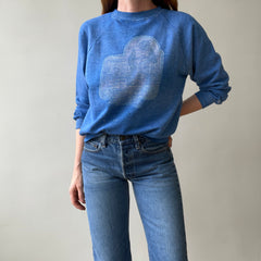 1970s Faded Graphic Sweatshirt - Chimpanzee/Monkey with a Broom? Pop Culture
