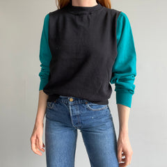 1980s Never Worn? Two Tone Teal and Black Sweatshirt