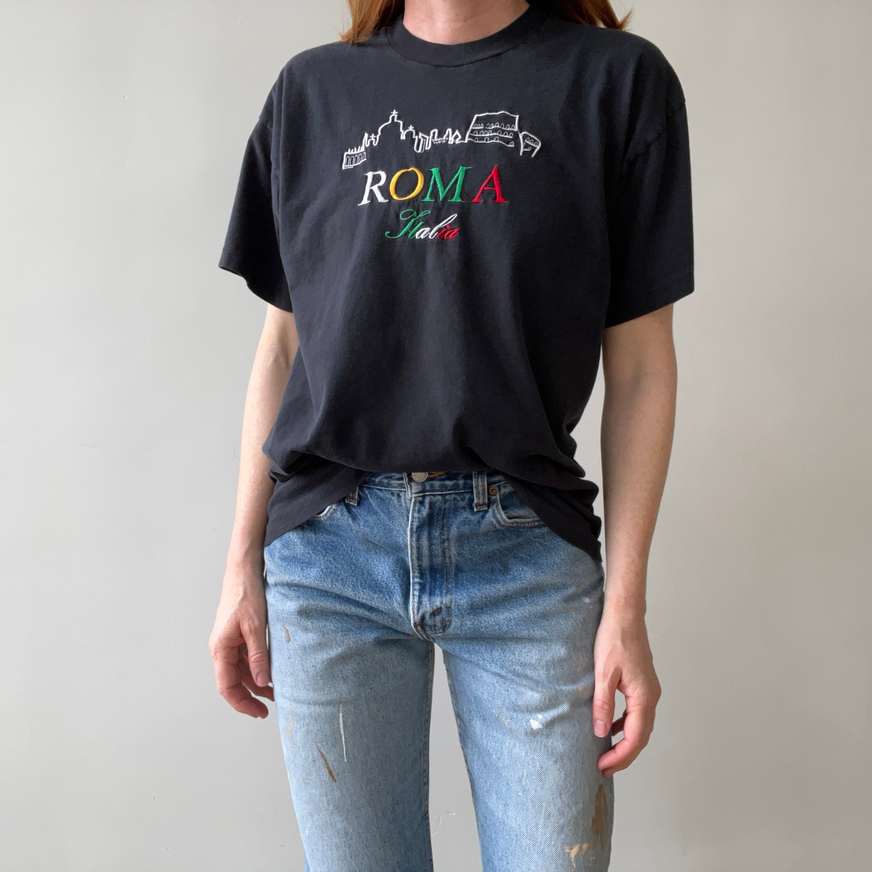 1980s Black Roma Italia T Shirt