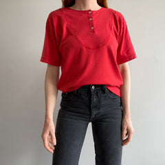 1970s Unique Red Henley Jersey T-Shirt