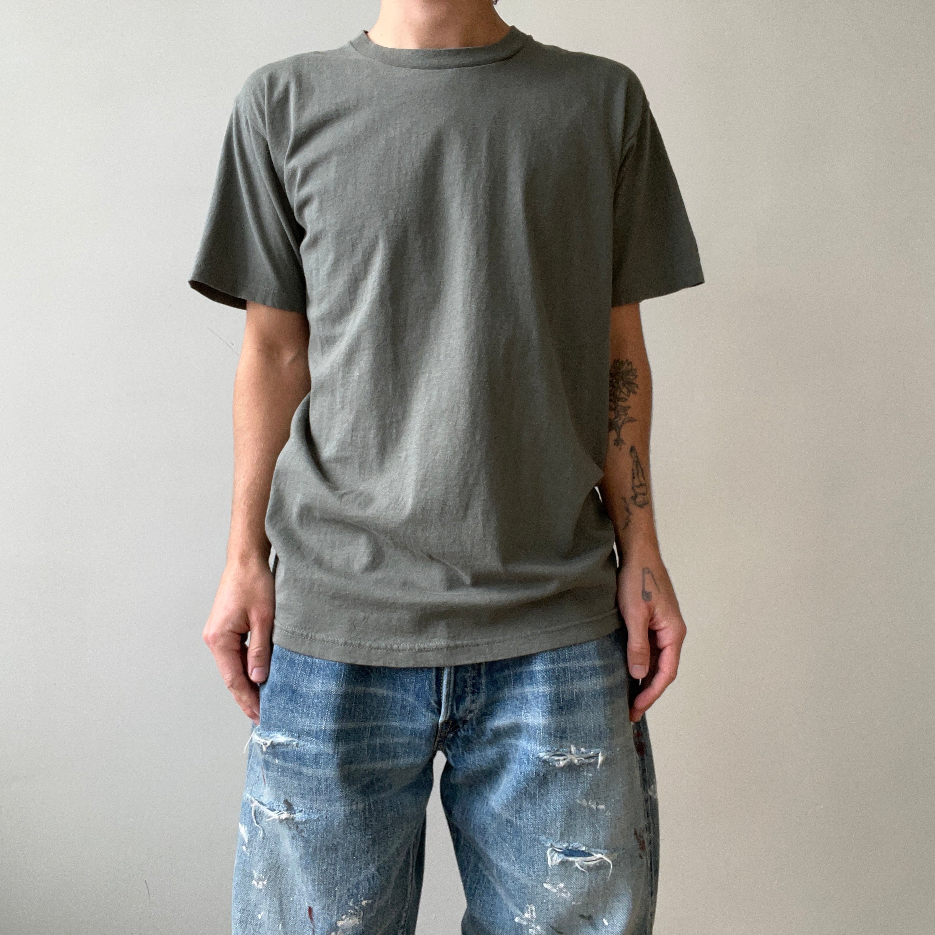 1980s Blank Sage Green T Shirt