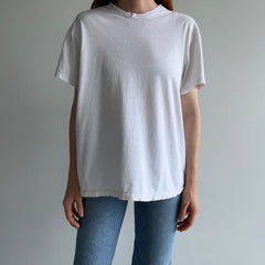 1990/2000s Tattered Torn and Worn Blank White Cotton T-Shirt