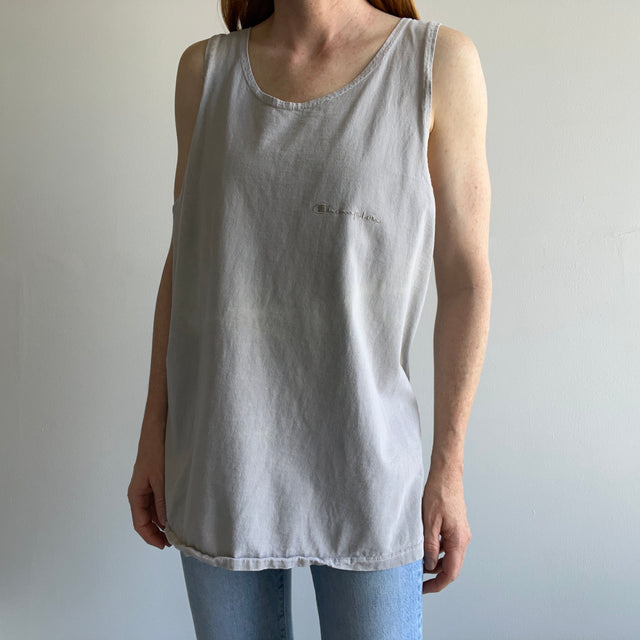 1980s Super Faded and Bleach Stained Cotton Tank by Champion Brand - USA Made