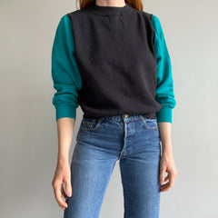 1980s Never Worn? Two Tone Teal and Black Sweatshirt