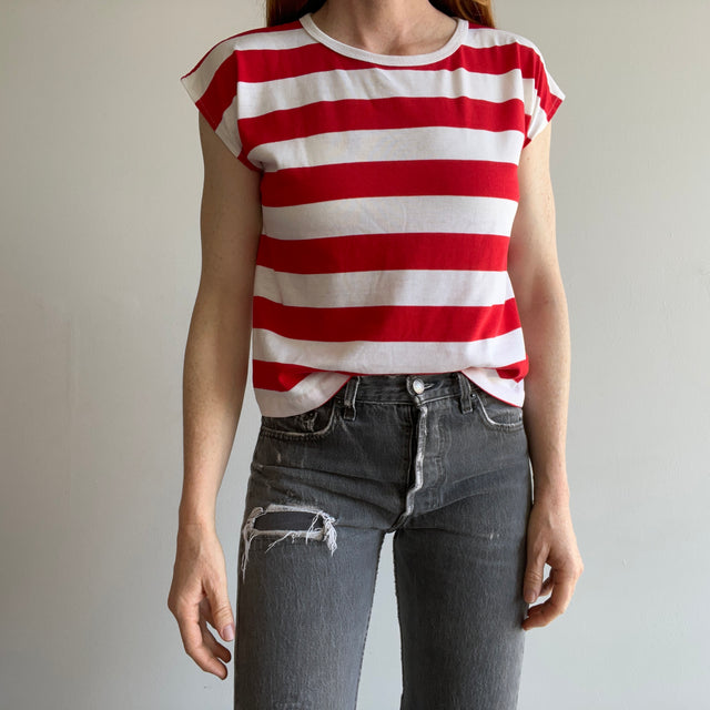 1980s Red and White Striped Thin Muscle Cut Shirt