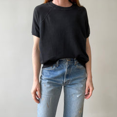 1980s Blank Black Short Sleeve Raglan Sweatshirt
