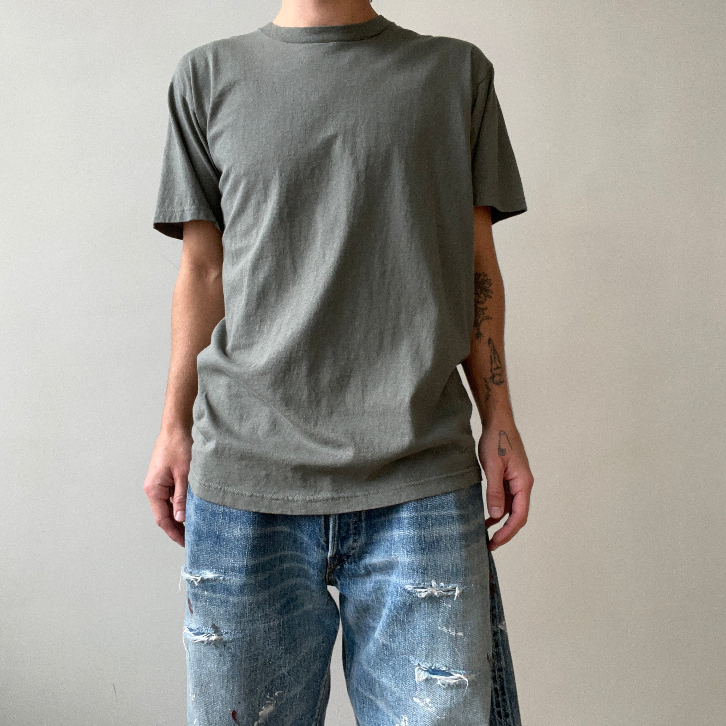 1980s Blank Sage Green T Shirt