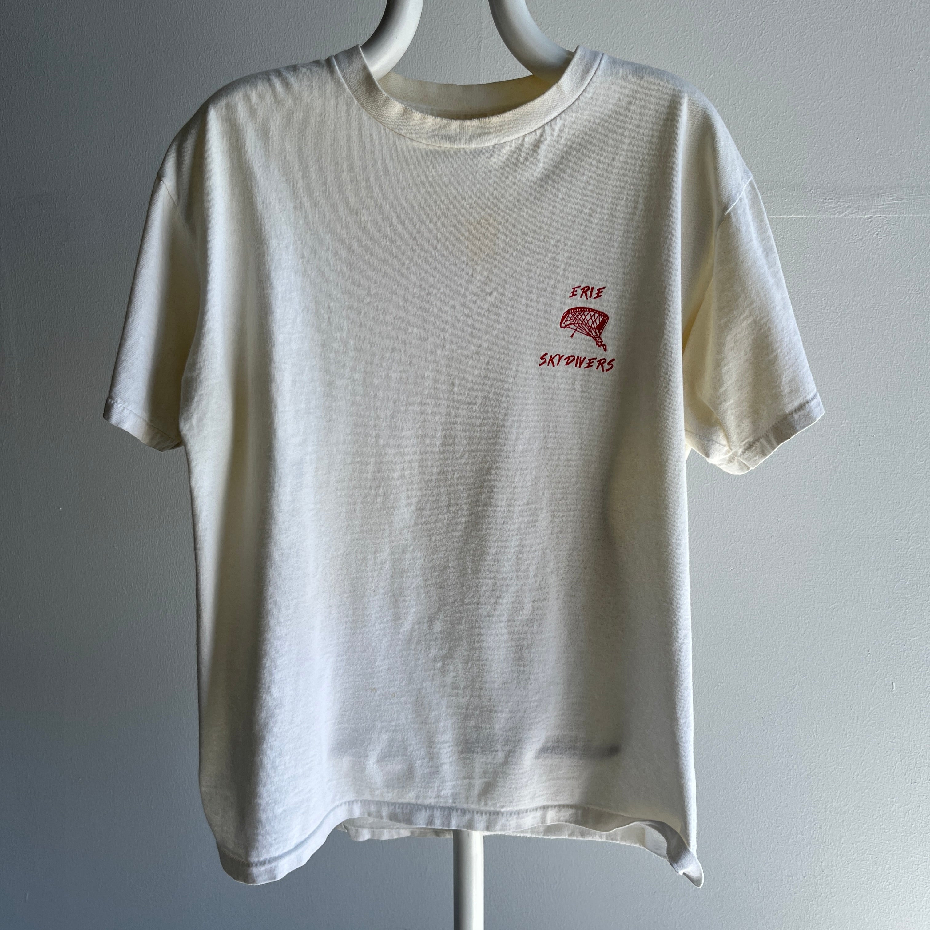 1990s Erie Skydiving Front and Back T-Shirt - Ecru From Age