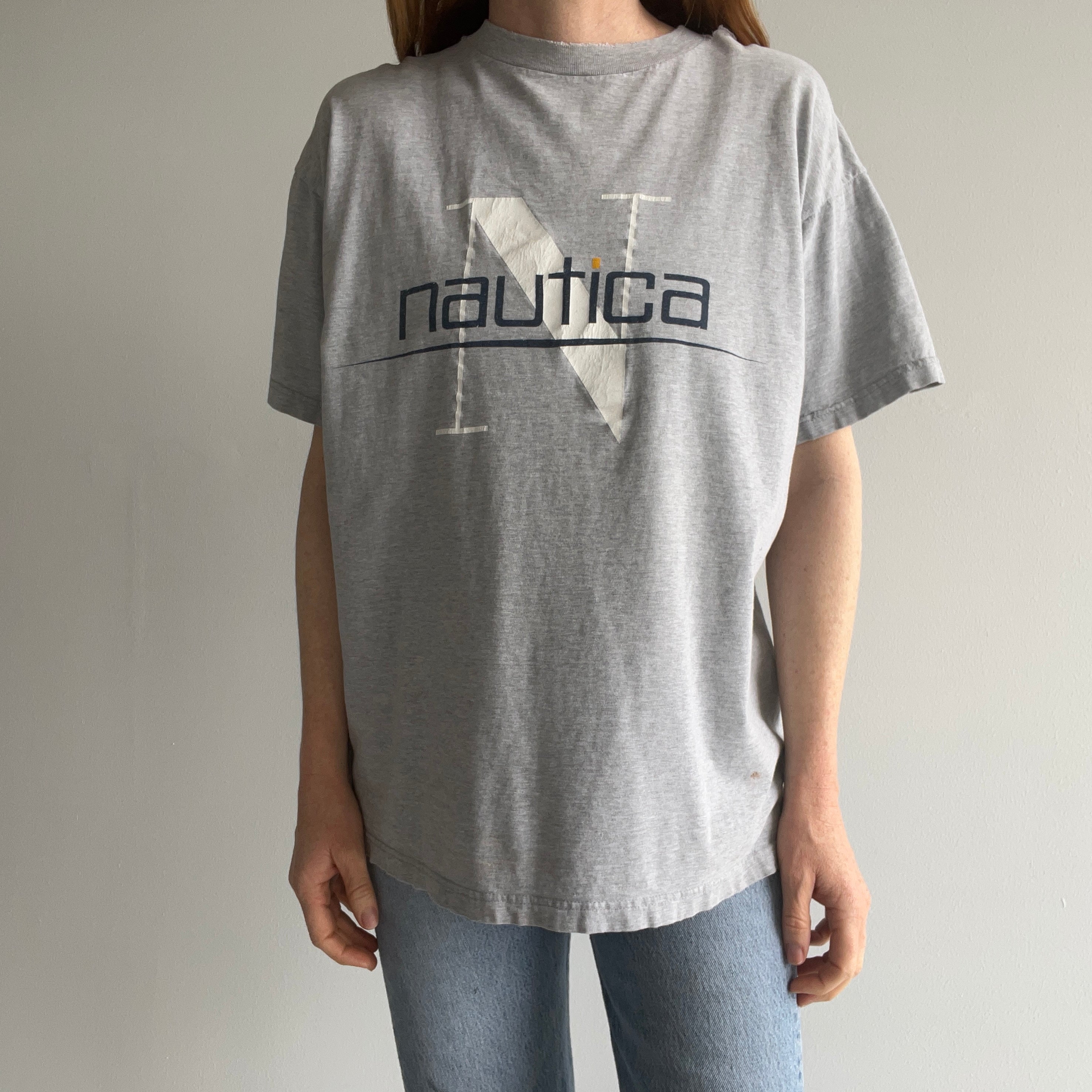 1990s USA Made Nautica Thrashed and Stained T-Shirt