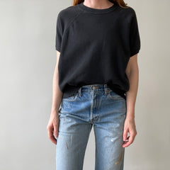 1980s Blank Black Short Sleeve Raglan Sweatshirt