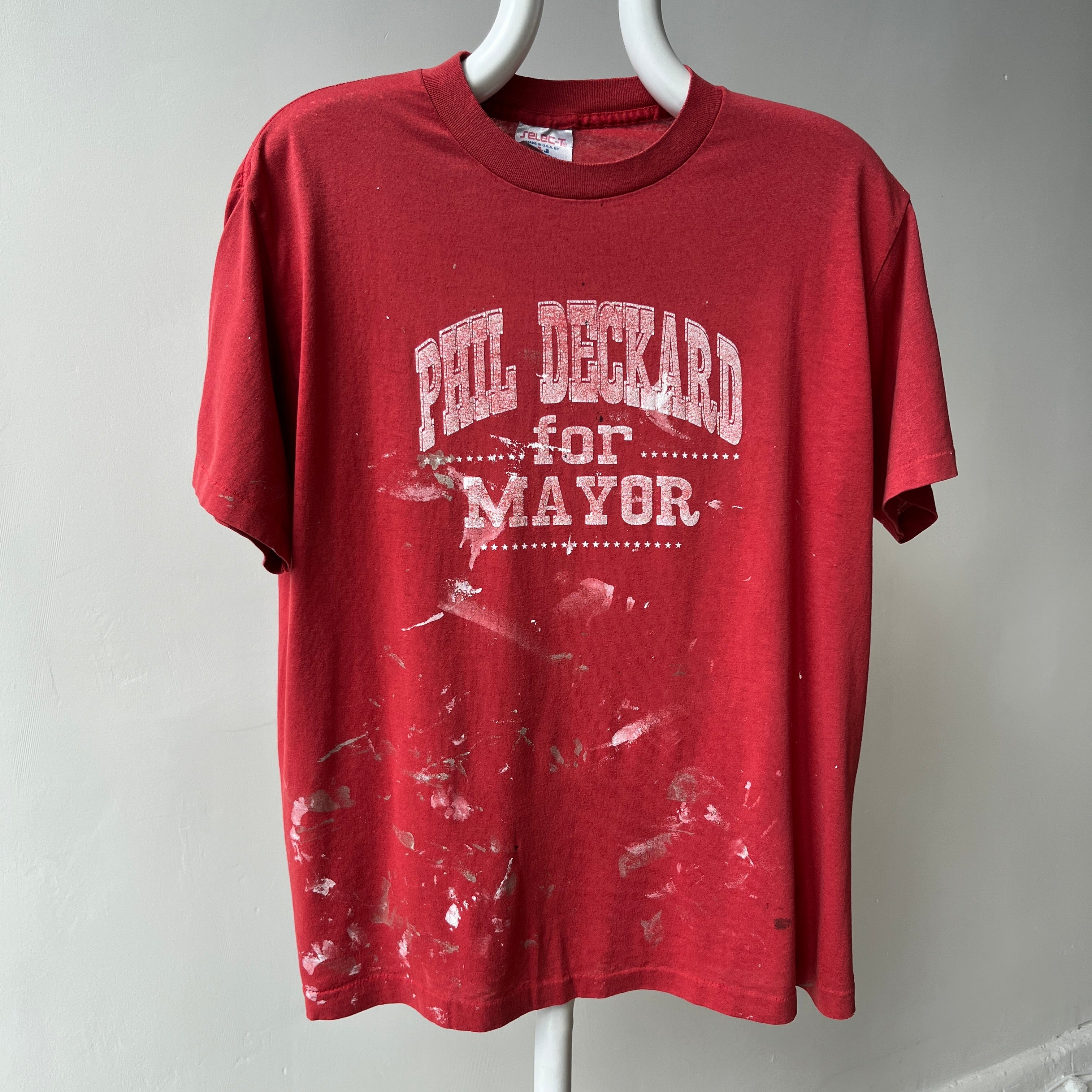 19890s Super Paint Stained and Thin Phil Deckard for Mayor T-Shirt