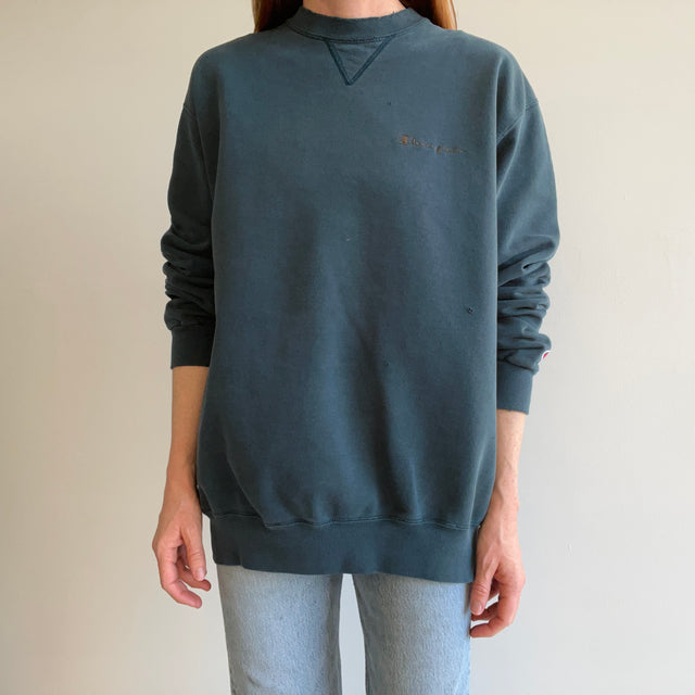 1980/90s Tattered/Torn/Worn Deep Green/Blue Champion Brand Sweatshirt