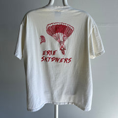 1990s Erie Skydiving Front and Back T-Shirt - Ecru From Age